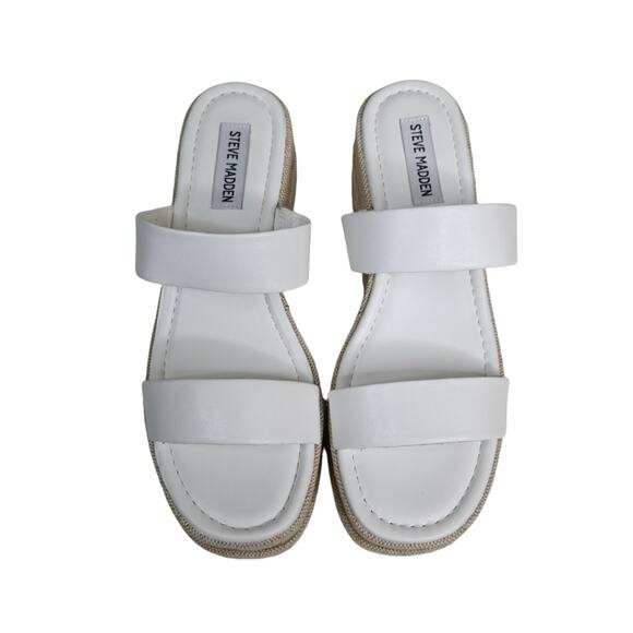 Steve Madden Womens 9.5 Merrcer Platform Slide Leather Sandal in White NEW - Picture 3 of 11